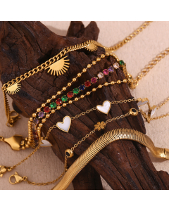 Wholesale Stainless Steel Bracelet Plated 18K Gold Heart Flower Bracelet 
