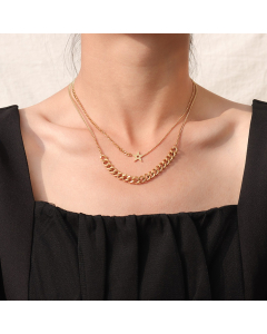 Double Layer Geometric Star Titanium Steel Curby Chain Necklace CA7810188