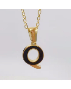 Q Black Shell Initial Letter Stainless Steel Necklace CA7810229