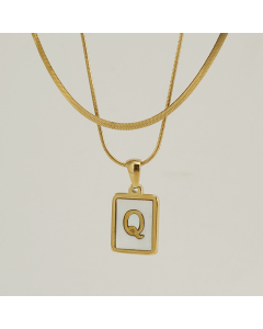 Q Double Layer Initial Letter Necklace Inlaid White Shell Pendant Necklace CA7810210