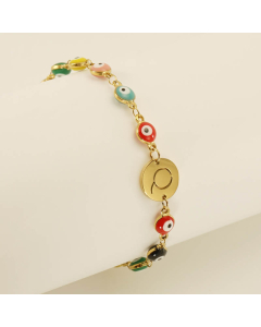 Q Evil Eye Drop Oil Initial Letter Stainless Steel Bracelet With 18K Gold Plated