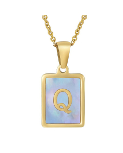 Q Gold Plated Necklace Inlaid Blue Shell And Initial Letter Necklace CA7810196