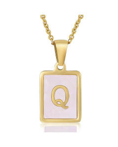Q Gold Plated Necklace Inlaid Pink Shell And Initial Letter Necklace CA7810195