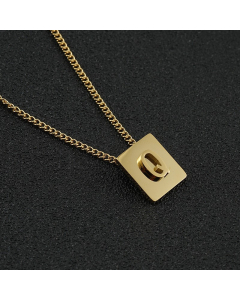 Q Gold Plated Square Initial Letter Necklace CA7810194