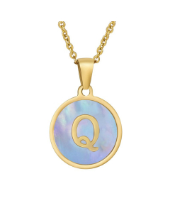 Q Hotsale Initial Letter With Blue Shell And Round Tag Necklace CA7810213