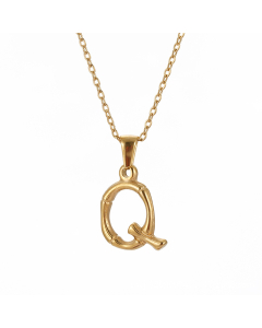 Q Initial Letter Bamboo Style Fashion Necklace In Gold Color CA7810198