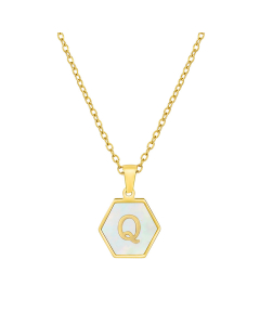 Q Initial Letter Hexagon Shape Pendant Necklace And Gold Chain CA7810218