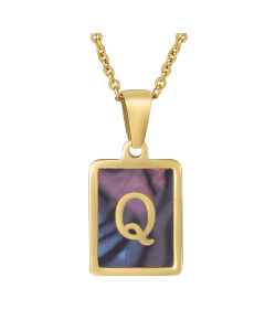 Q Initial Letter Necklace Inlaid Black Shell Charms CA7810201