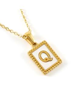 Q Initial Letter Necklace Inlaid With White Shell Pendant CA7810216