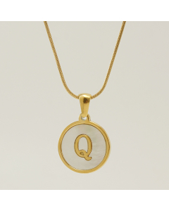 Q Initial Letter Snake Chain Necklace With White Shell Round Charms CA7810223