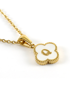 Q Stainless Steel Four Clover Necklace With White Shell Charms CA7810222