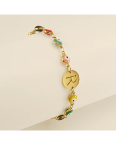 R Evil Eye Drop Oil Initial Letter Stainless Steel Bracelet With 18K Gold Plated