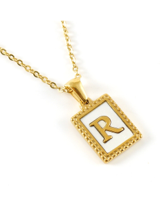 R Initial Letter Necklace Inlaid With White Shell Pendant CA7810216