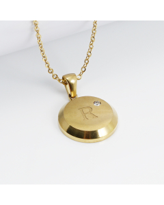 Hotsale Initial Letter With Zircon Stone Round Disc Necklace CA7810206-R