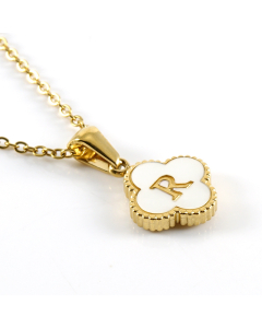 R Stainless Steel Four Clover Necklace With White Shell Charms CA7810222