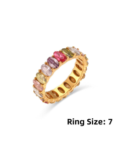 Rainbow Style Stainless Steel Ring With Colorful Zircon LY881018-17