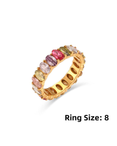 Rainbow Style Stainless Steel Ring With Colorful Zircon LY881018-18