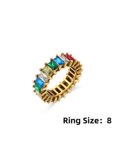 Rainbow Style Stainless Steel Ring With Rectangle Zircon LY881018-20
