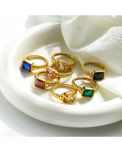 Wholesale INS Style Ring Minimalism Rectangular Drill Inlaid Female Stainless Steel Ring Fashion Distorted Spiral 18K Gold Ring