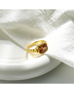 Champagne Rectangular Drill Inlaid Stainless Steel Ring Fashion Distorted Spiral 18K Gold Ring