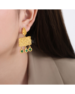 Exaggerated Light Luxury Rectangular Tassel Inset Sparkly Zirconium Titanium Steel Earrings