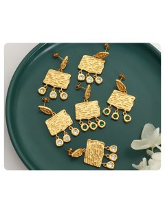 Wholesale Female Earring Retro Exotic Exaggerated Light Luxury Rectangular Tassel Inset Sparkly Zirconium Titanium Steel Earrings