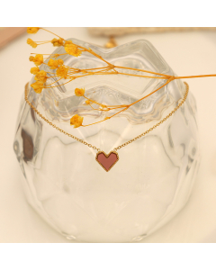 Wholesale Stainless Steel Pendant Necklace INS Style French Vintage Red Acrylic Love Plated 18K Gold Necklace