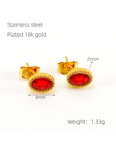 Red Oval Shape Earring Zircon Stainless steel Earring With 18K Gold Plated LY881016