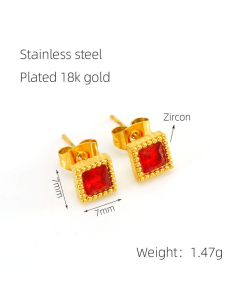 Red Wholesale Square Earring Zircon Stainless steel stud earring LY881015