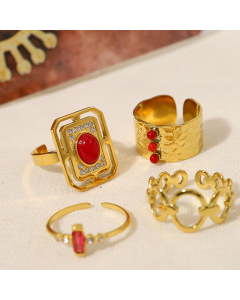 Wholesale Stainless Steel Ring Hot Sale INS Style High Quality Red Zircons 18K Gold-plated Female Fine Jewelry