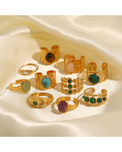 High Quality Retro Stainless Steel Ring 18k Gold-Plated Ring Inlay Malachite Fine Jewelry Wholesale