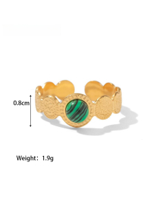 High Quality Retro Stainless Steel Ring 18k Gold-Plated Ring Inlay Malachite Fine Jewelry Wholesale