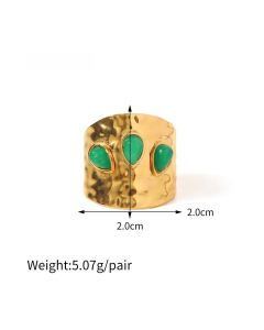 High Quality Retro Stainless Steel Ring 18k Gold-Plated Ring Inlay Malachite Fine Jewelry Wholesale