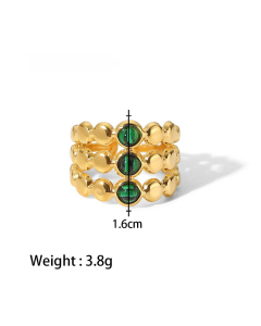 High Quality Retro Stainless Steel Ring 18k Gold-Plated Ring Inlay Malachite Fine Jewelry Wholesale