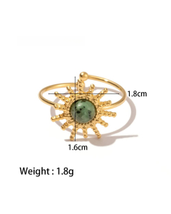 High Quality Retro Stainless Steel Ring 18k Gold-Plated Ring Inlay Malachite Fine Jewelry Wholesale