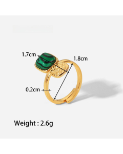High Quality Retro Stainless Steel Ring 18k Gold-Plated Ring Inlay Malachite Fine Jewelry Wholesale
