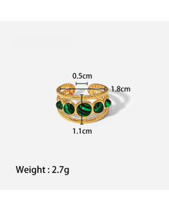 High Quality Retro Stainless Steel Ring 18k Gold-Plated Ring Inlay Malachite Fine Jewelry Wholesale