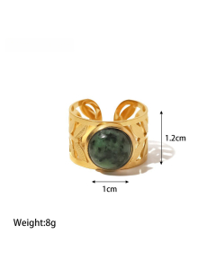 High Quality Retro Stainless Steel Ring 18k Gold-Plated Ring Inlay Malachite Fine Jewelry Wholesale