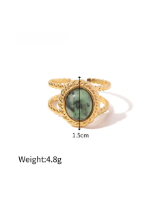 High Quality Retro Stainless Steel Ring 18k Gold-Plated Ring Inlay Malachite Fine Jewelry Wholesale