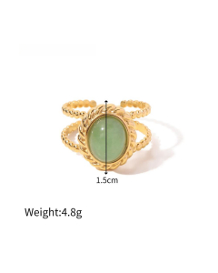 High Quality Retro Stainless Steel Ring 18k Gold-Plated Ring Inlay Malachite Fine Jewelry Wholesale
