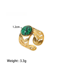 High Quality Retro Stainless Steel Ring 18k Gold-Plated Ring Inlay Malachite Fine Jewelry Wholesale