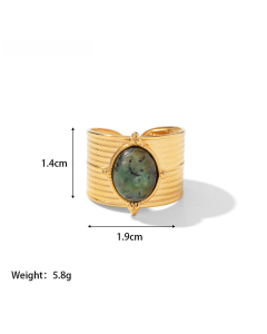High Quality Retro Stainless Steel Ring 18k Gold-Plated Ring Inlay Malachite Fine Jewelry Wholesale