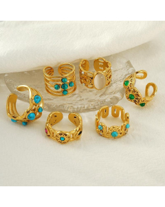 Wholesale Stainless Steel Ring Retro Natural Stone Turquoise Malachite Inlaid Ring Fine Jewelry