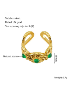 Retro Natural Stone Turquoise Malachite Inlaid Stainless Steel Ring Fine Jewelry