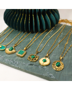 Wholesale Stainless Steel Pendant Necklace French Retro INS Style 18K Gold Plated Inset Malachite Necklace