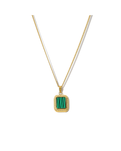 French Retro INS Style 18K Gold Plated Inset Malachite Necklace Stainless Steel Pendant Necklace