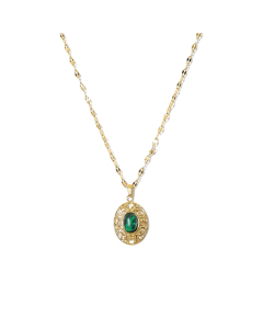 INS Style 18K Gold Plated Inset Malachite Necklace Stainless Steel Pendant Necklace