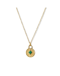 Vintage 18K Gold Plated Inset Malachite Necklace Stainless Steel Pendant Necklace