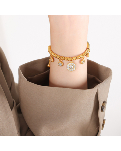 Retro Style Titanium Steel Electroplated 18K Gold Non-Fading Heart Devil's Eye Pendant Bracelet Wholesale-Gold Color-01