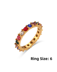 Retro Style Stainless Steel Ring With Colorful Zircon LY881018-21